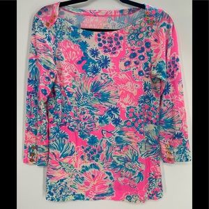 Lilly Pulitzer Women's Pink Blue Cotton Top SZ Small.